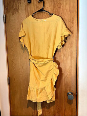 ASTR The Label Ruffle Linen Blend Wrap Dress Yellow XS